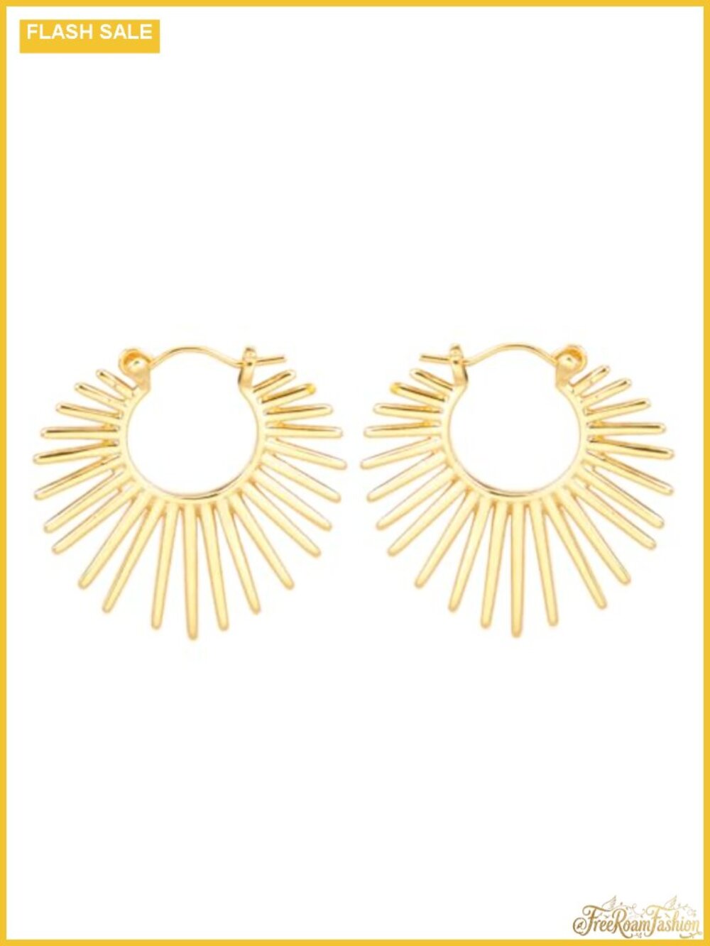 14K Gold Plated Sunburst Hinged Hoop Earrings for Women